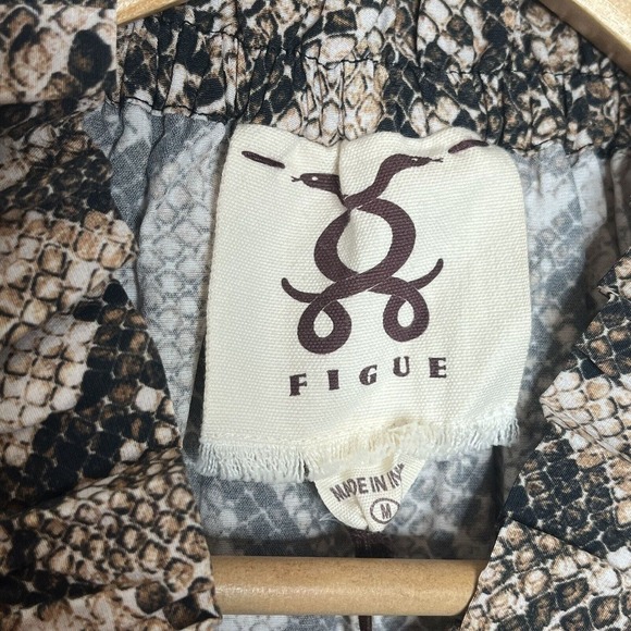 Figue Lilah Python Snakeskin Print Long Sleeve Blouse Top Brown Womens Size M - Picture 6 of 9